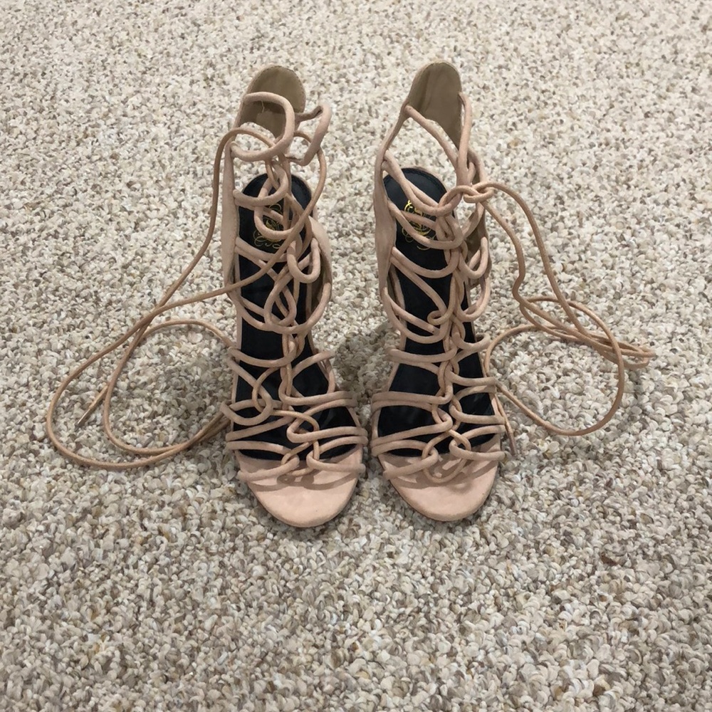 nude lace up heels